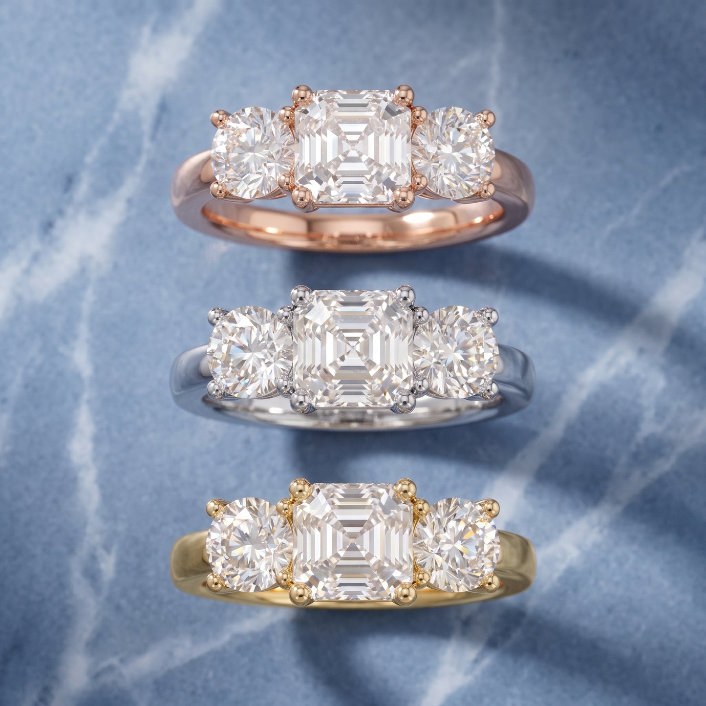 Callie Three-Stone Trellis Asscher Diamond Ring in White Gold - 3rings.jpg
