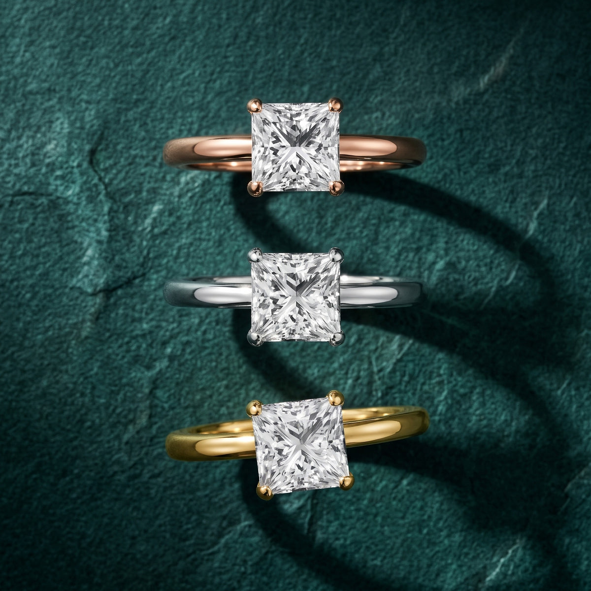 Charlotte Charm Solitaire Princess Diamond Engagement Ring in White Gold - 3rings.jpg