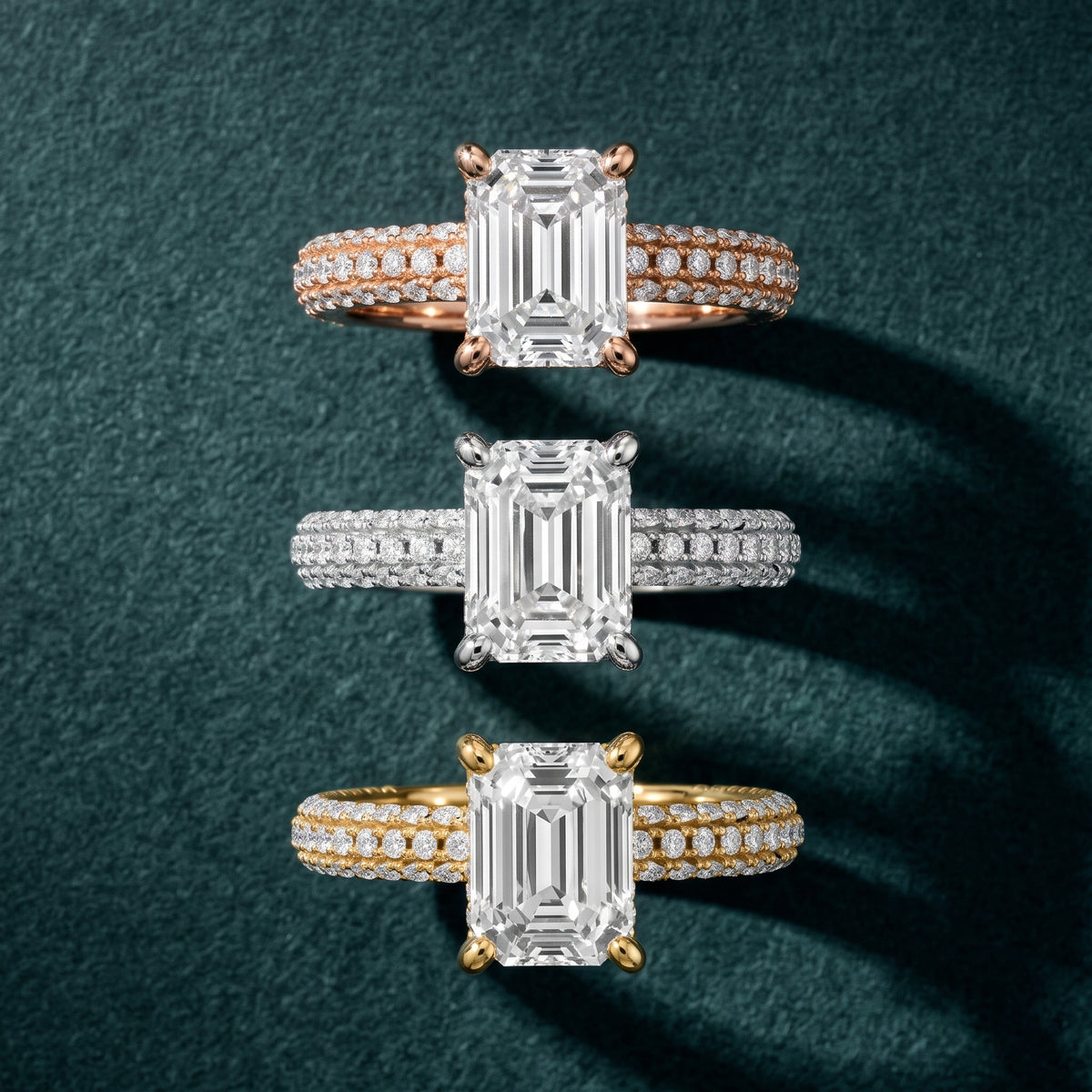 Mira Hidden Halo Micropavé Emerald Diamond Engagement Ring in Yellow Gold - 3rings.jpg