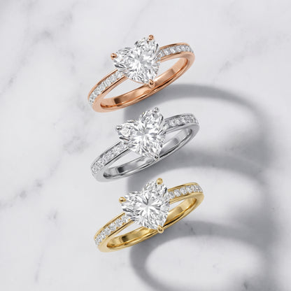 Brielle Channel Set Solitaire Heart Diamond Ring in Rose Gold - 3rings.jpg