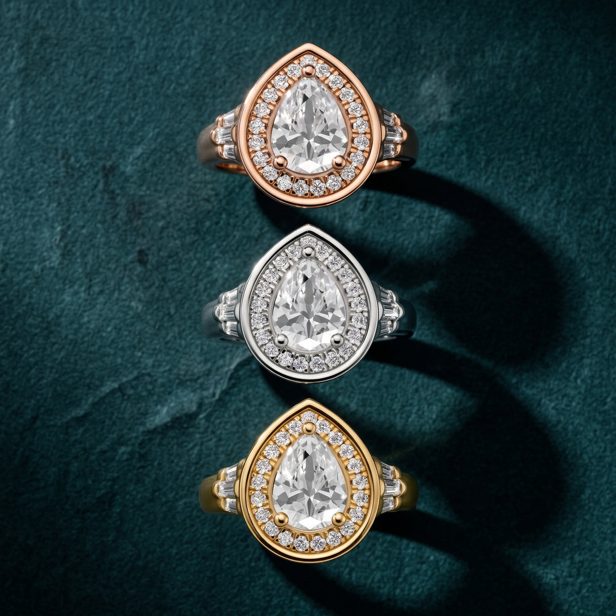 Milan Deco Halo Pear Diamond Engagement Ring in White Gold - 3rings.jpg