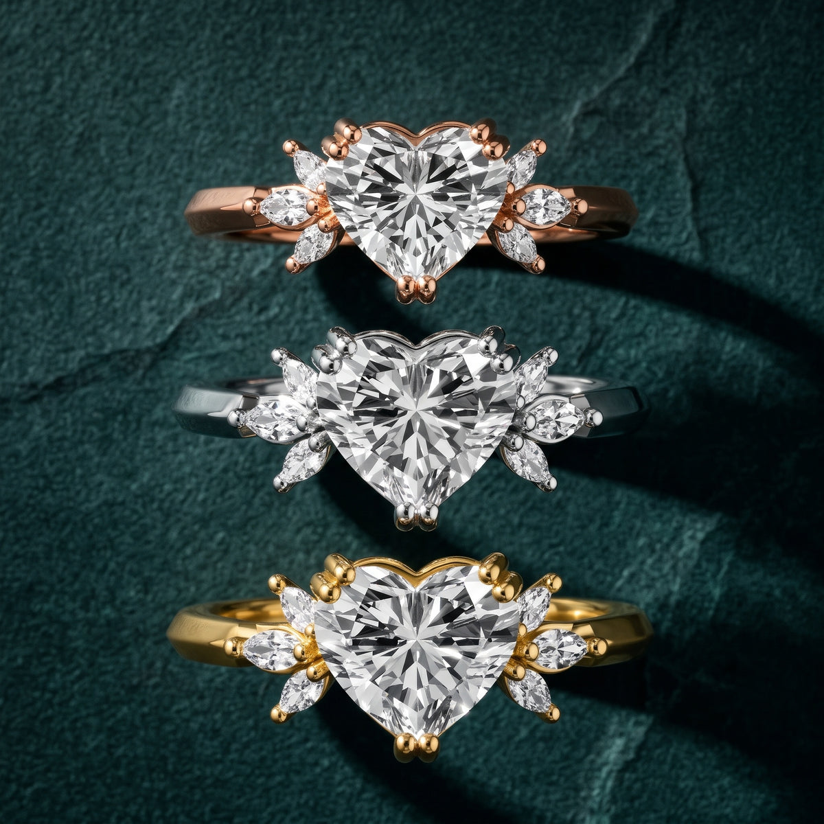 Cary Vine Cluster Heart Diamond Engagement Ring in Rose Gold - 3rings.jpg