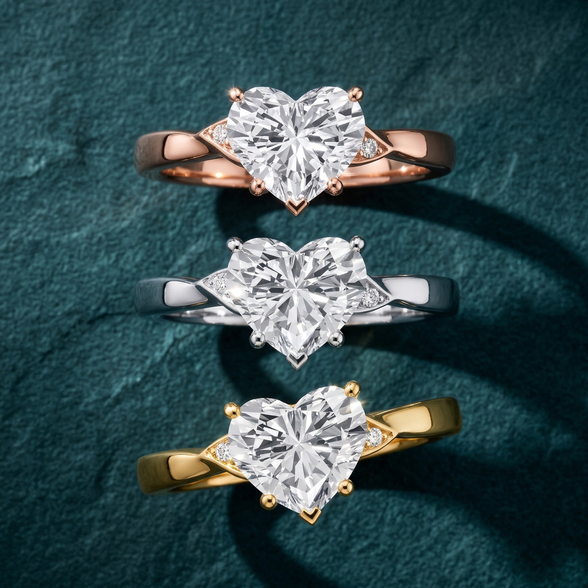 Annabelle Leaf Pavé Heart Diamond Engagement Ring in Yellow Gold - 3rings.jpg