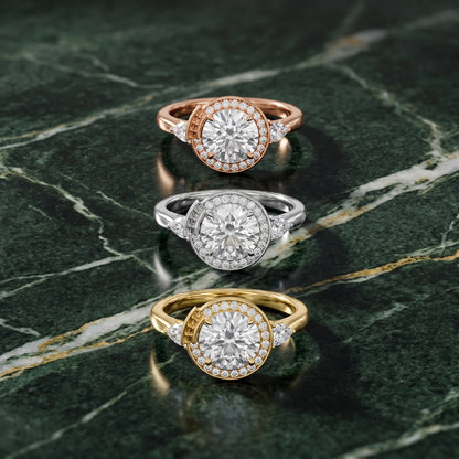Eliza Halo Sidestone Round Diamond Engagement Ring in Rose Gold - 3rings.jpg