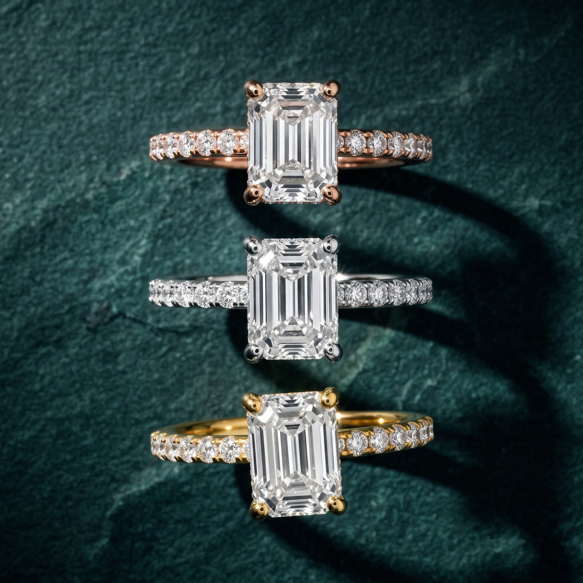 Nessa Hidden Halo Pavé Emerald Diamond Engagement Ring in Silver - 3rings.jpg