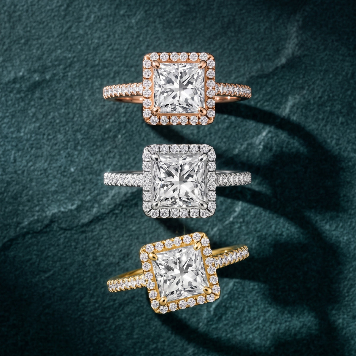 Jodie Halo Pavé Princess Diamond Engagement Ring in Rose Gold - 3rings.jpg