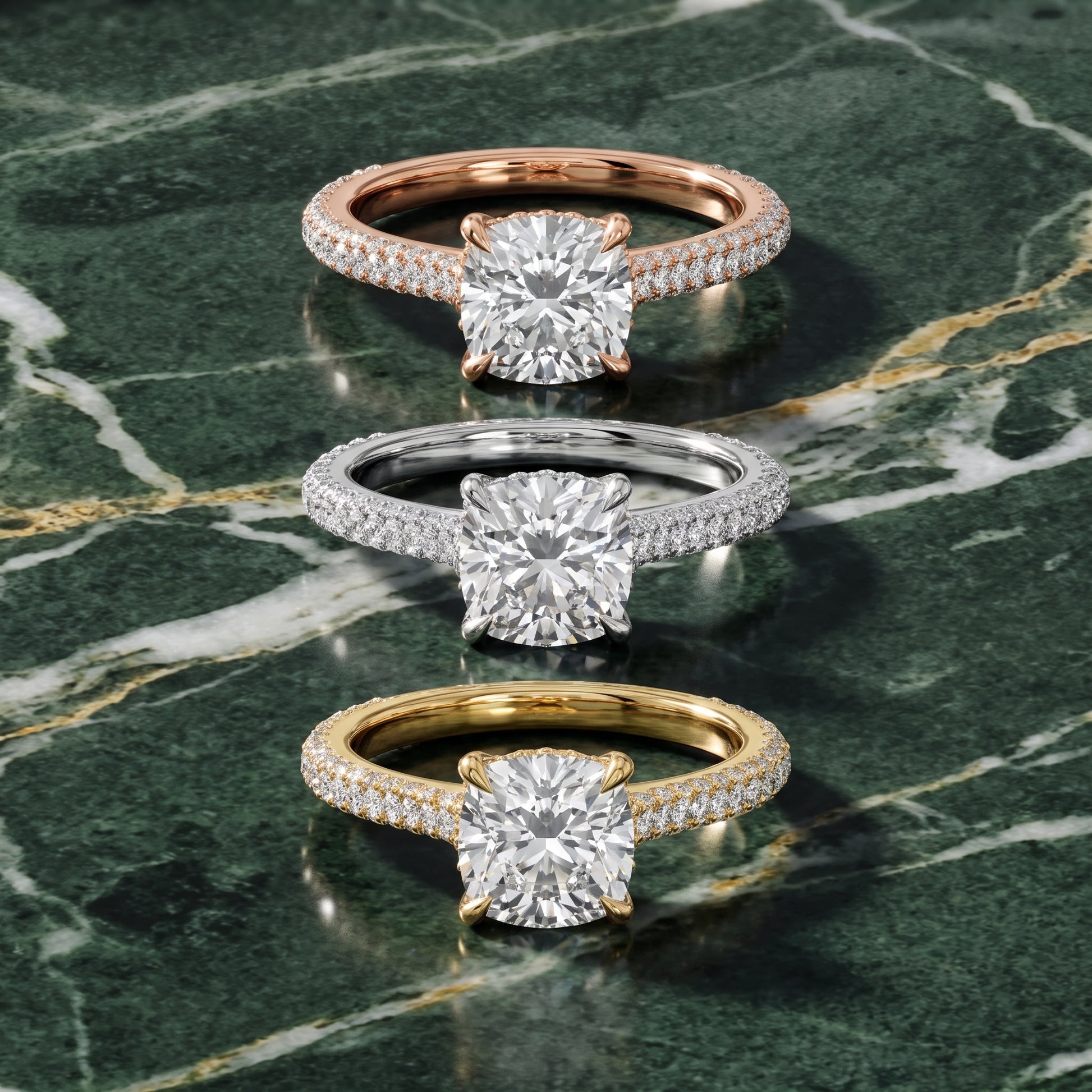 Della Hidden Halo Pavé Cushion Diamond Engagement Ring in Rose Gold - 3rings.jpg