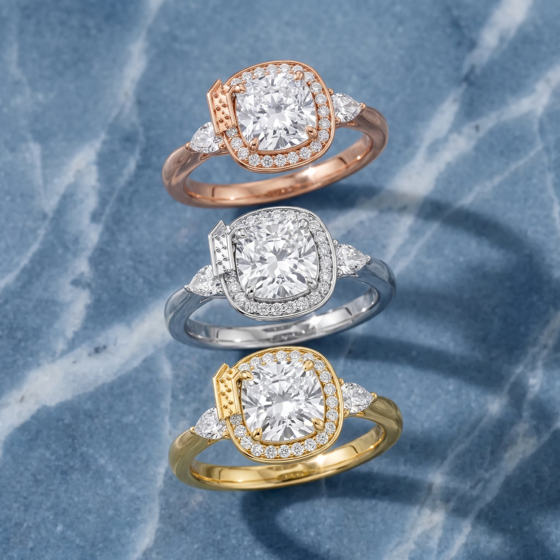 Eliza Halo Sidestone Cushion Diamond Engagement Ring in Silver - 3rings.jpg
