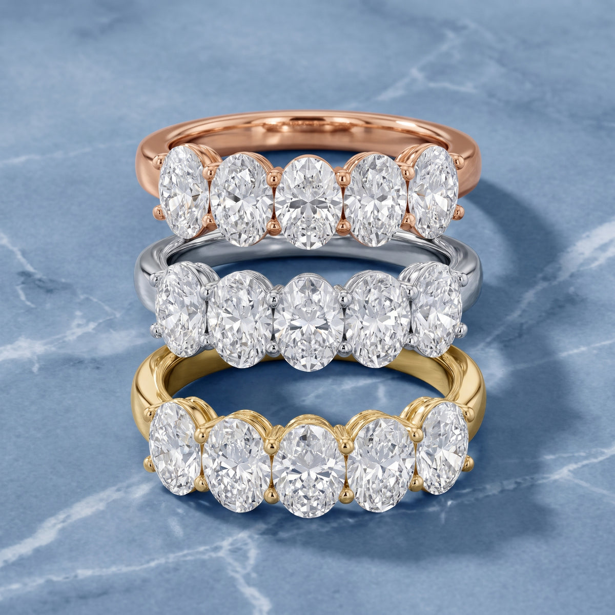 Estela Shared Prong Oval Diamond Wedding Band in White Gold - 3rings.jpg