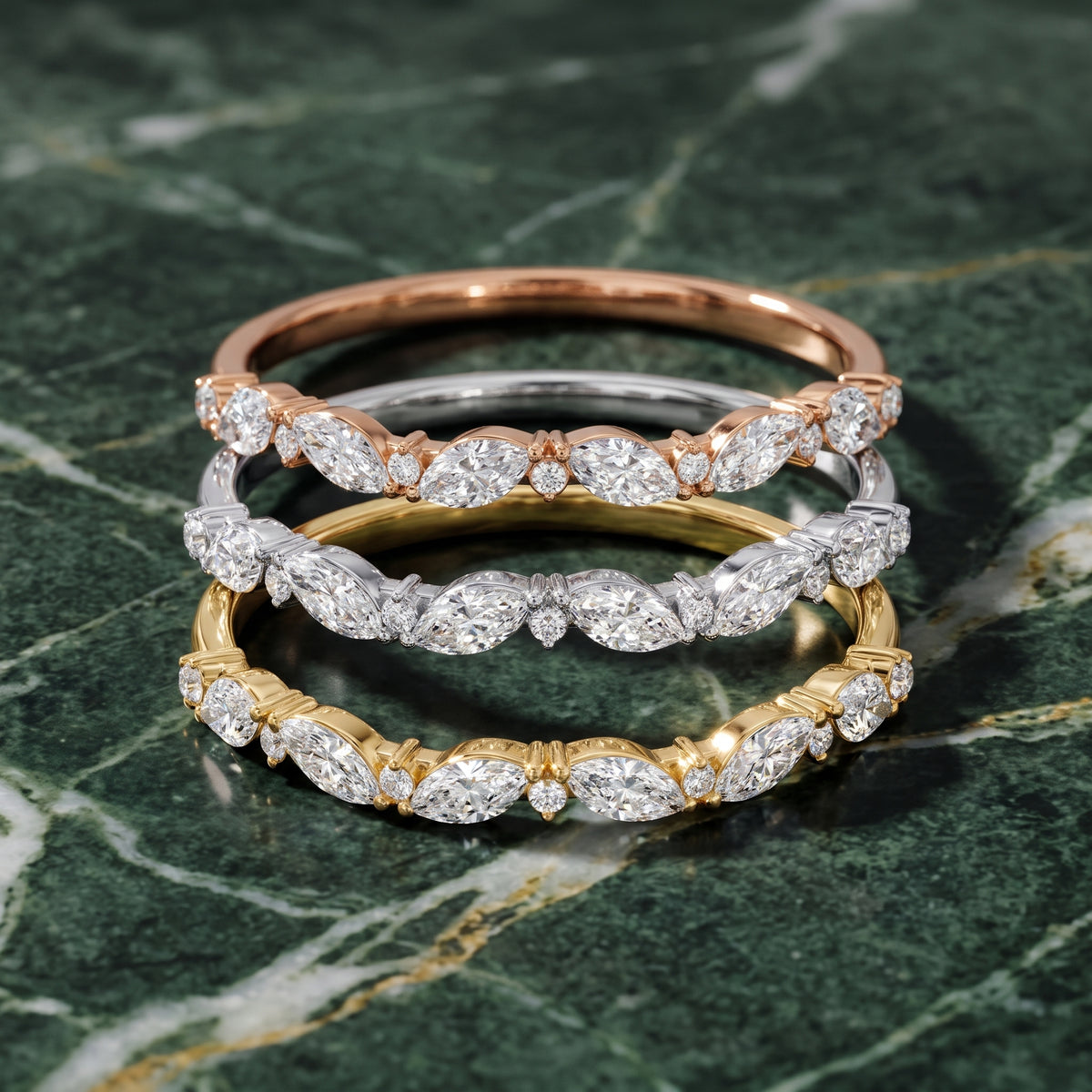 Vivienne Petite Marquise & Round Diamond Wedding Band in Silver - 3rings.jpg