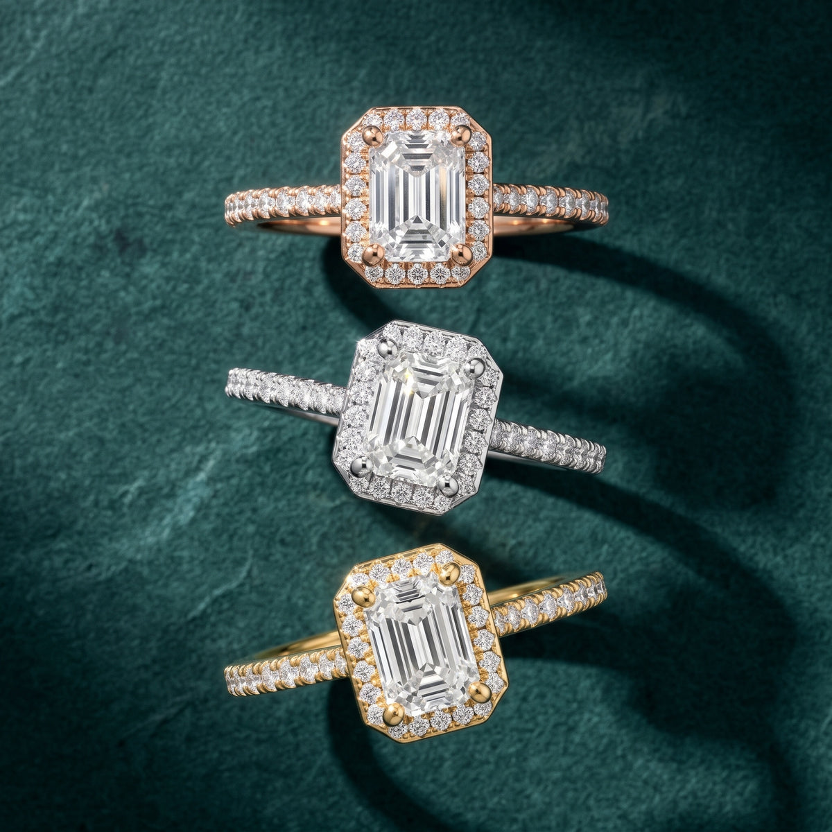 Pasco Halo Micropavé Emerald Diamond Engagement Ring in Silver - 3rings.jpg