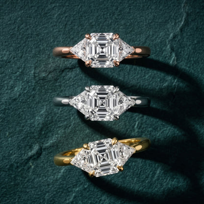 Clemency Three-Stone Cathedral Asscher Diamond Engagement Ring in Rose Gold - 3rings.jpg