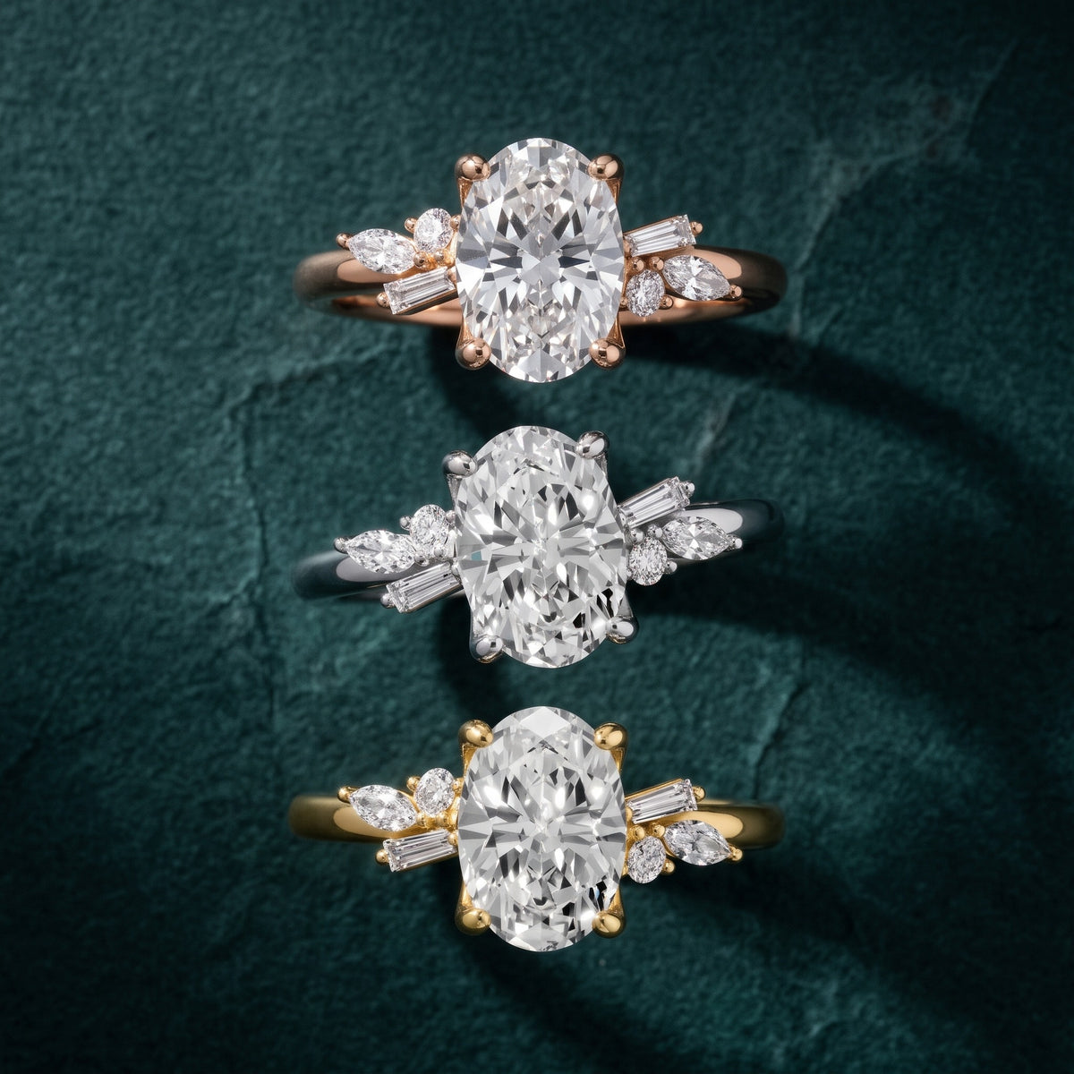 Morgan Baguette Cluster Oval Diamond Engagement Ring in Silver - 3rings.jpg