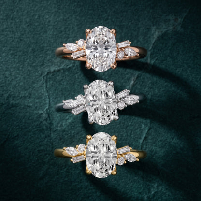 Morgan Baguette Cluster Oval Diamond Engagement Ring in Silver - 3rings.jpg