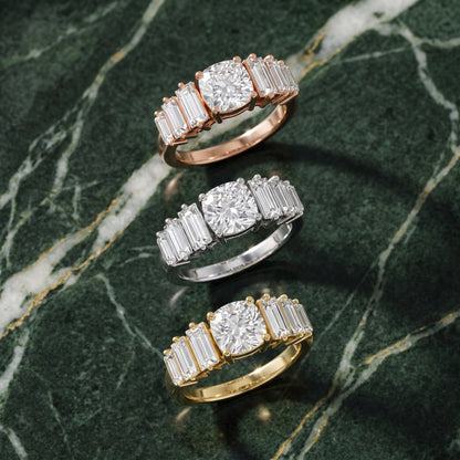 Mara Sidestone Baguette Accent Cushion Diamond Engagement Ring in Rose Gold - 3rings.jpg