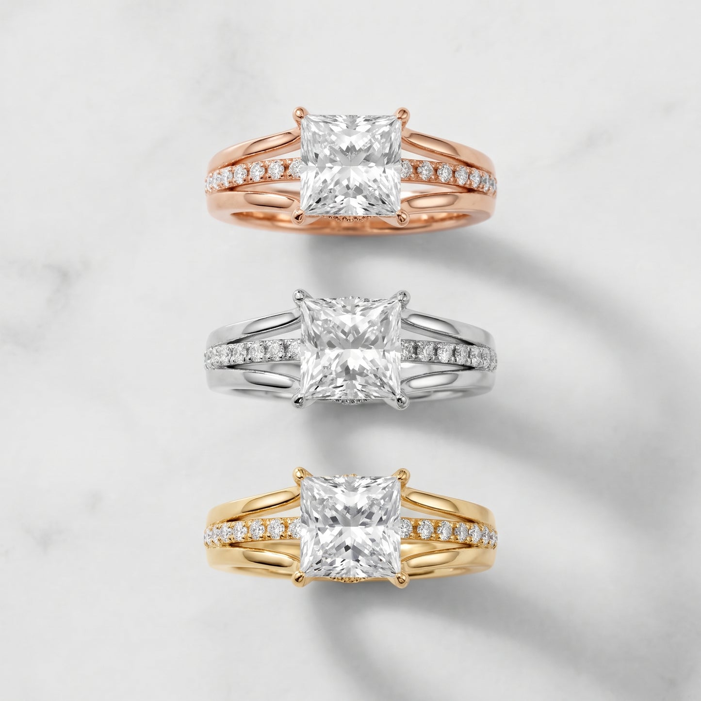 Scarlett Split Shank Pavé Princess Diamond Ring in Yellow Gold - 3rings.jpg