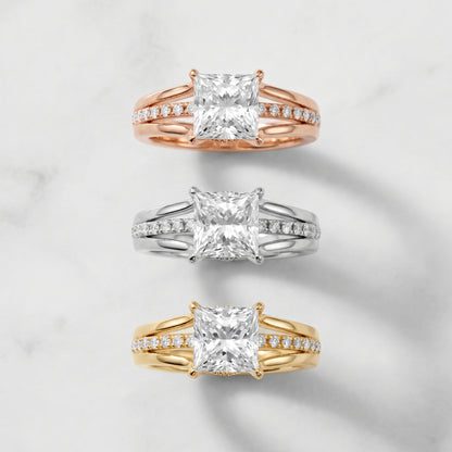 Scarlett Split Shank Pavé Princess Diamond Ring in Yellow Gold - 3rings.jpg