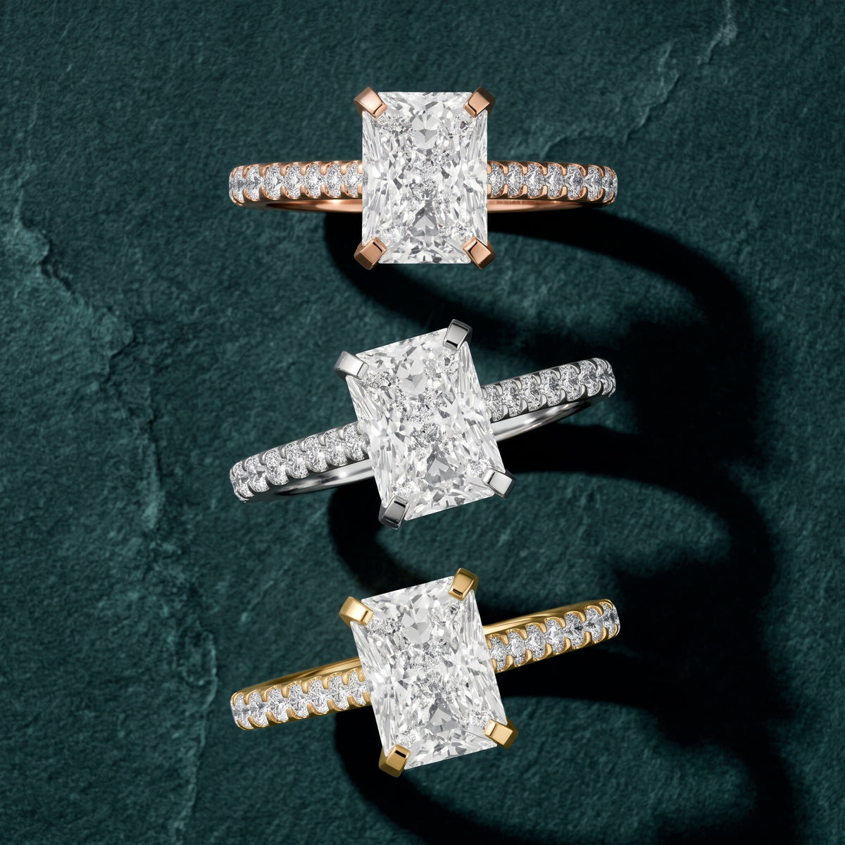 Elsa Cathedral Pavé Radiant Diamond Engagement Ring in Yellow Gold - 3rings.jpg