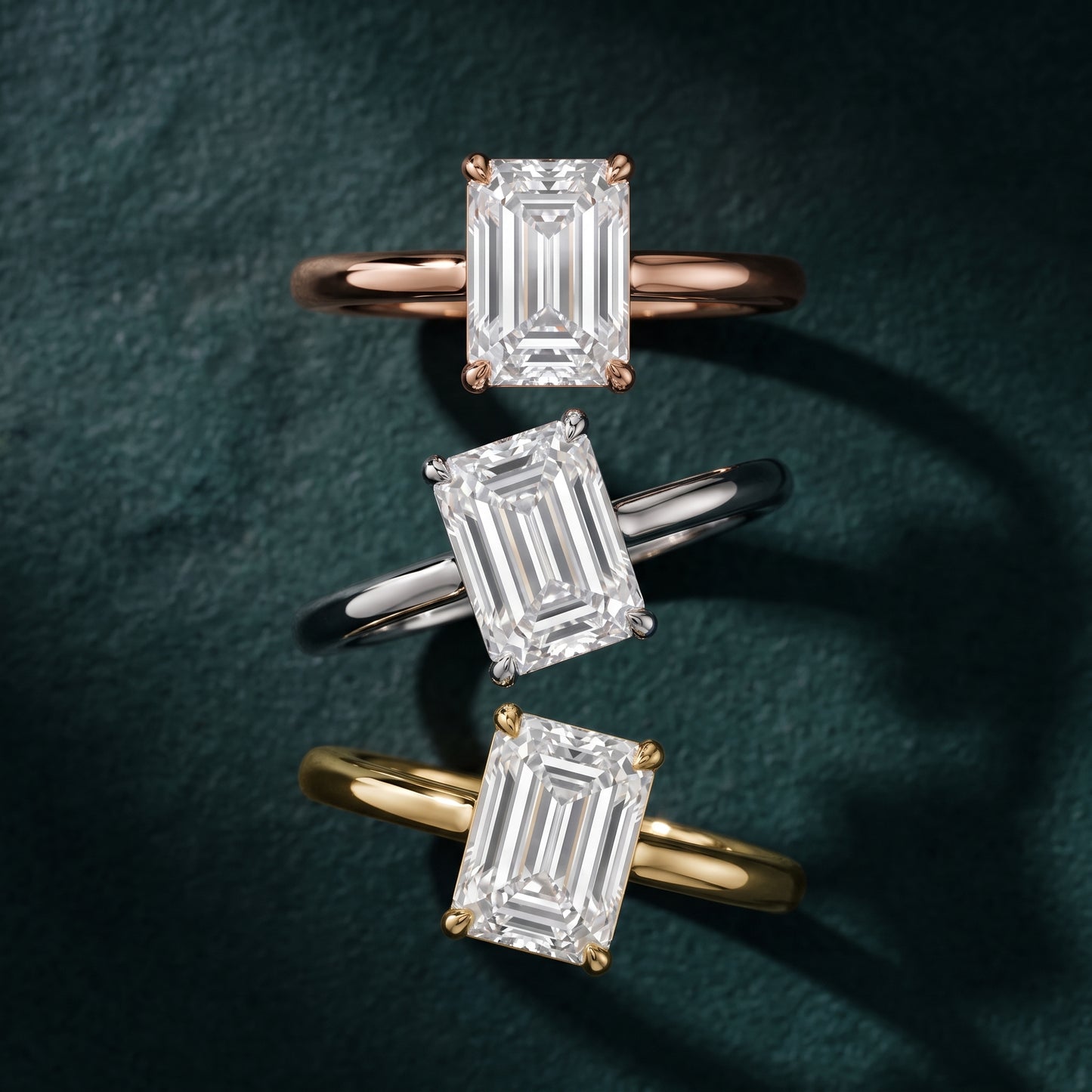 Sadie Cathedral Solitaire Emerald Diamond Ring in Yellow Gold - 3rings.jpg