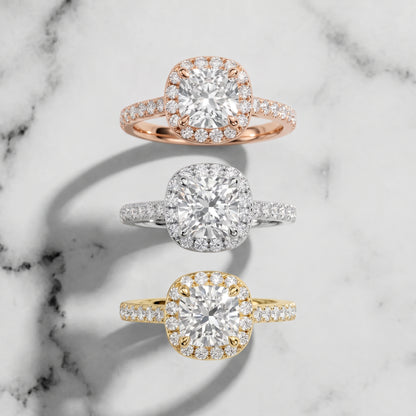 Amara Halo Claw Prong Cushion Diamond Ring in Platinum - 3rings.jpg