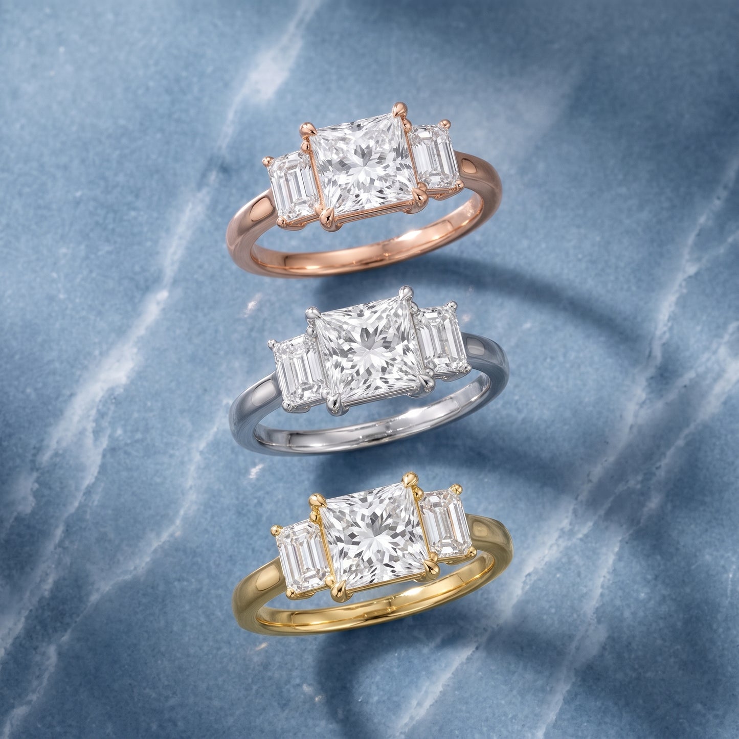 Zoe Three-Stone Princess Diamond Ring in Rose Gold - 3rings.jpg