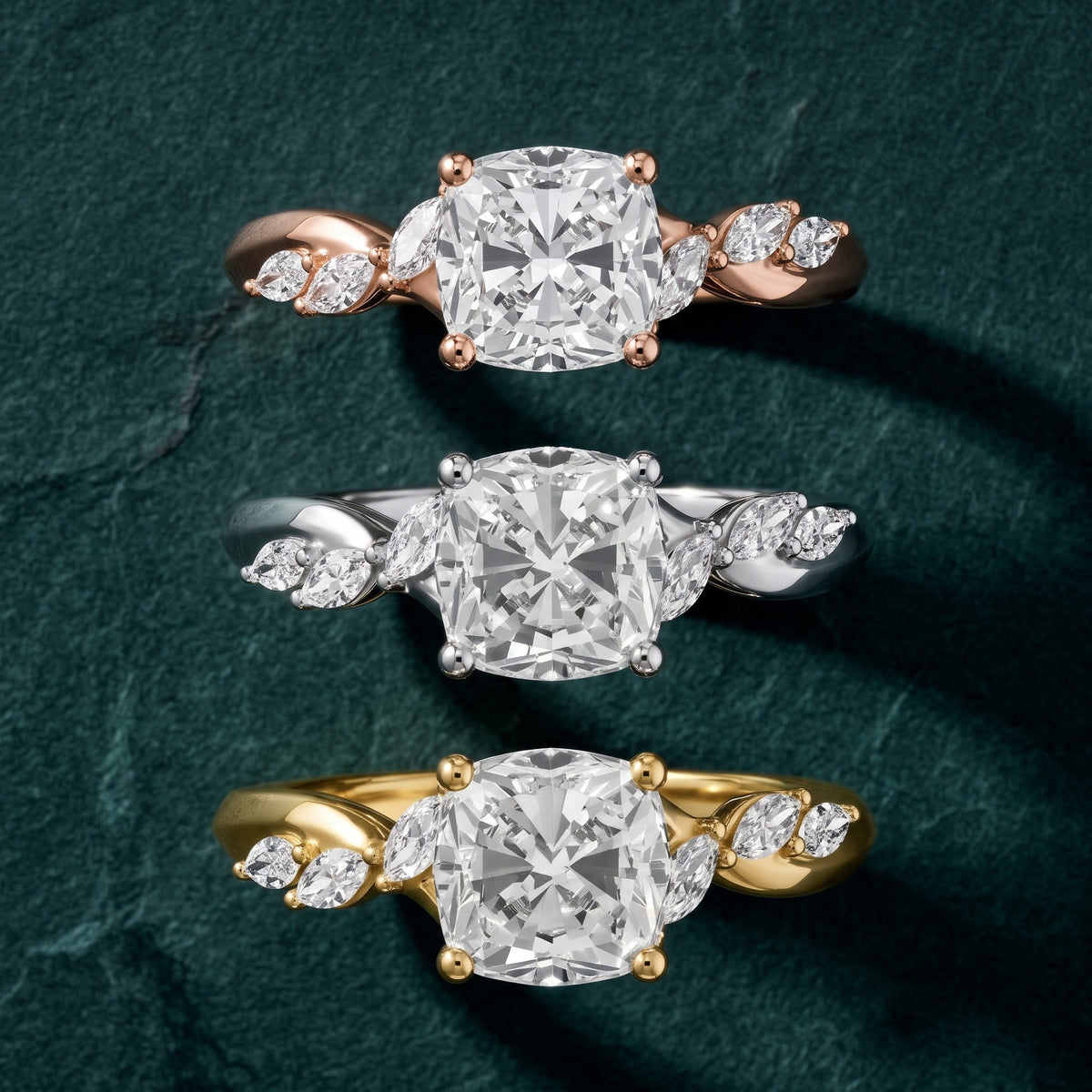 Cathy Leaf Twist Cushion Diamond Engagement Ring in Platinum - 3rings.jpg