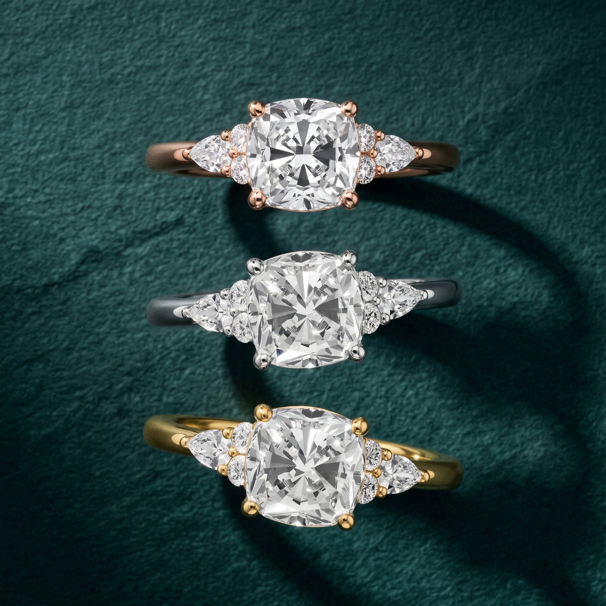 Zelie Pear-Side Cluster Cushion Diamond Engagement Ring in White Gold - 3rings.jpg