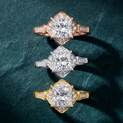 Esther Milgrain Halo Princess Diamond Engagement Ring in White Gold - 3rings.jpg