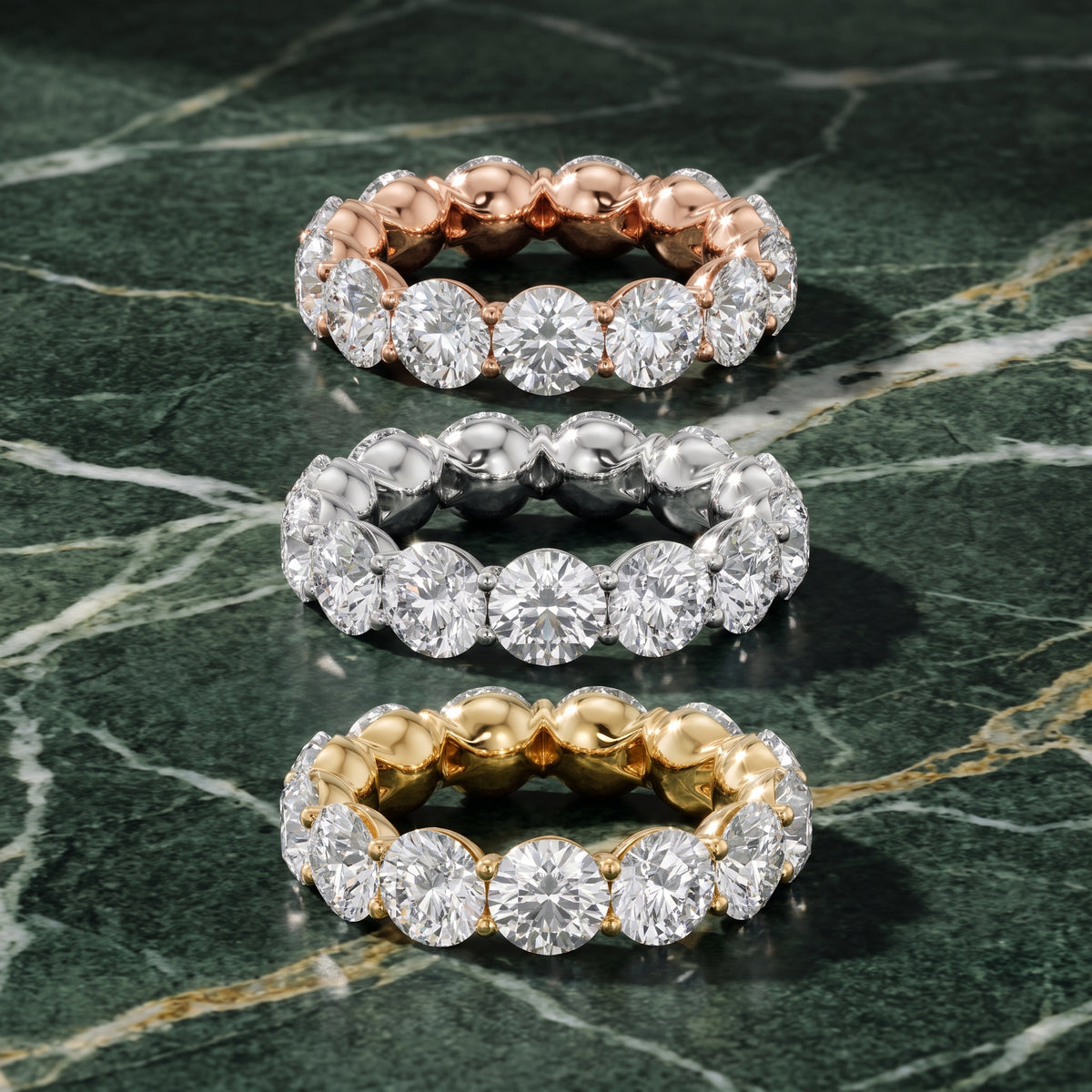 Aditi Claw Prong Round Diamond Eternity Band in Rose Gold - 3rings.jpg