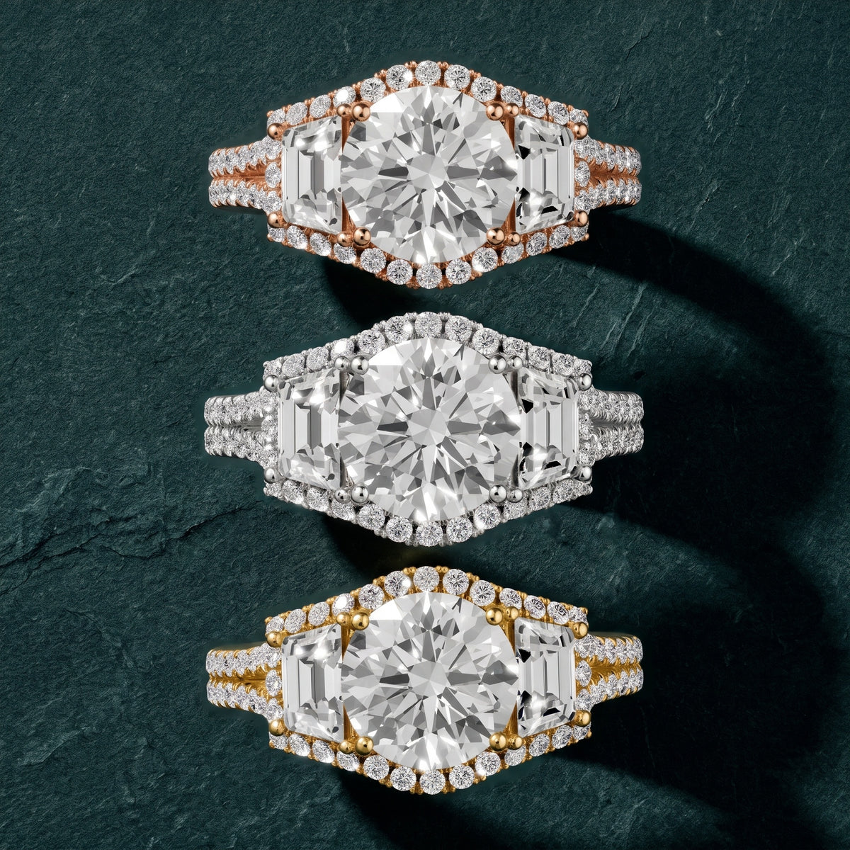 Oakley Three-Stone Split Shank Round Diamond Engagement Ring in Silver - 3rings.jpg