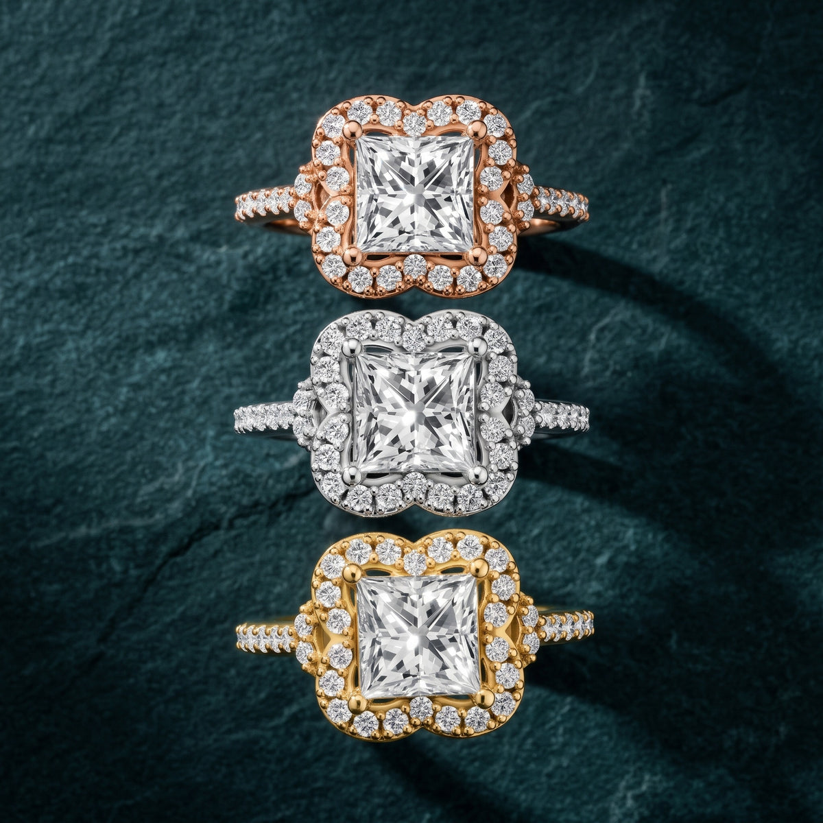 Amy Floral Halo Princess Diamond Engagement Ring in White Gold - 3rings.jpg