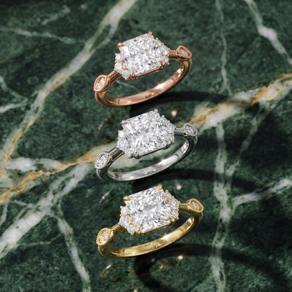 Naomi Vintage Milgrain Radiant Diamond Engagement Ring in Yellow Gold - 3rings.jpg