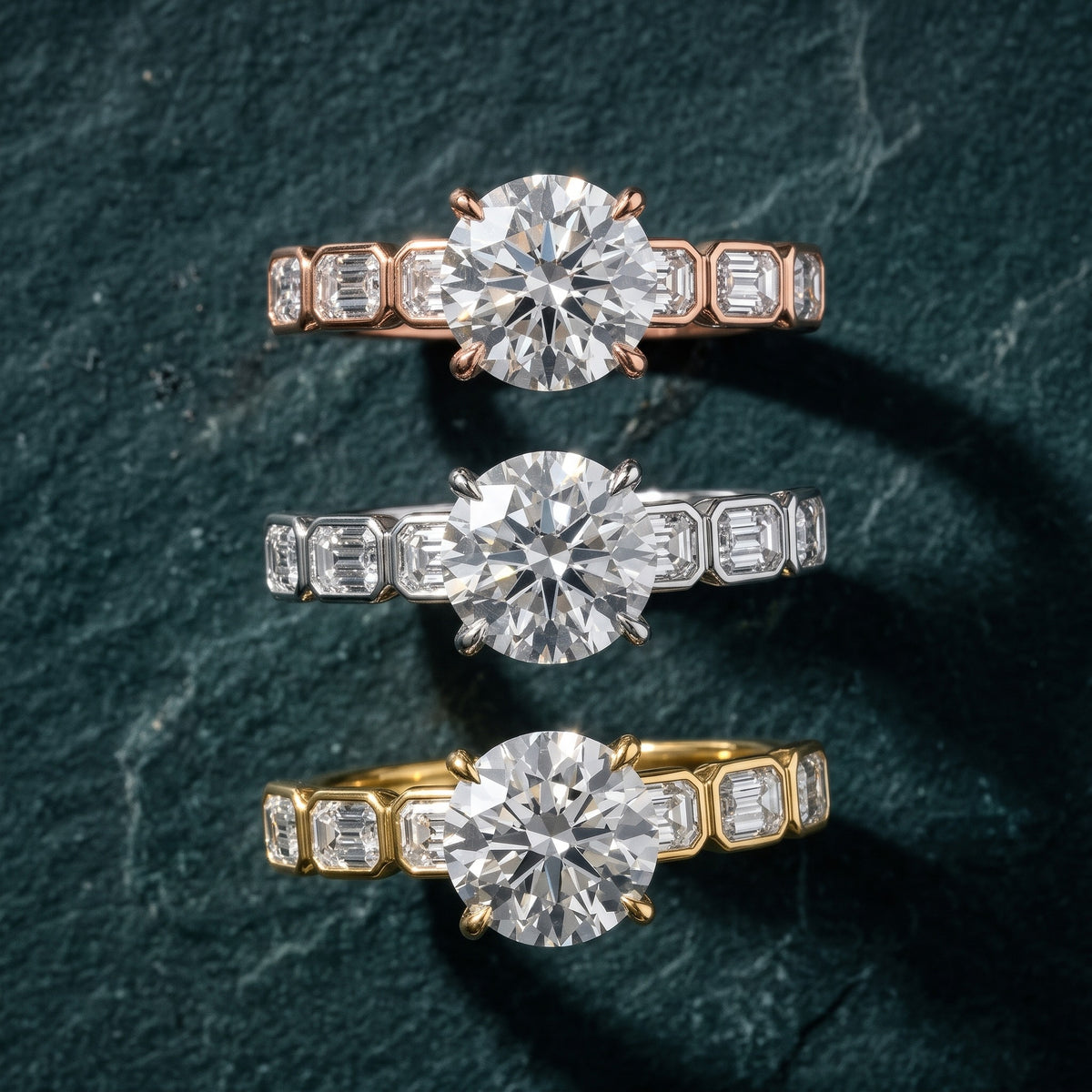 Carol Half Bezel Round Diamond Engagement Ring in Platinum - 3rings.jpg