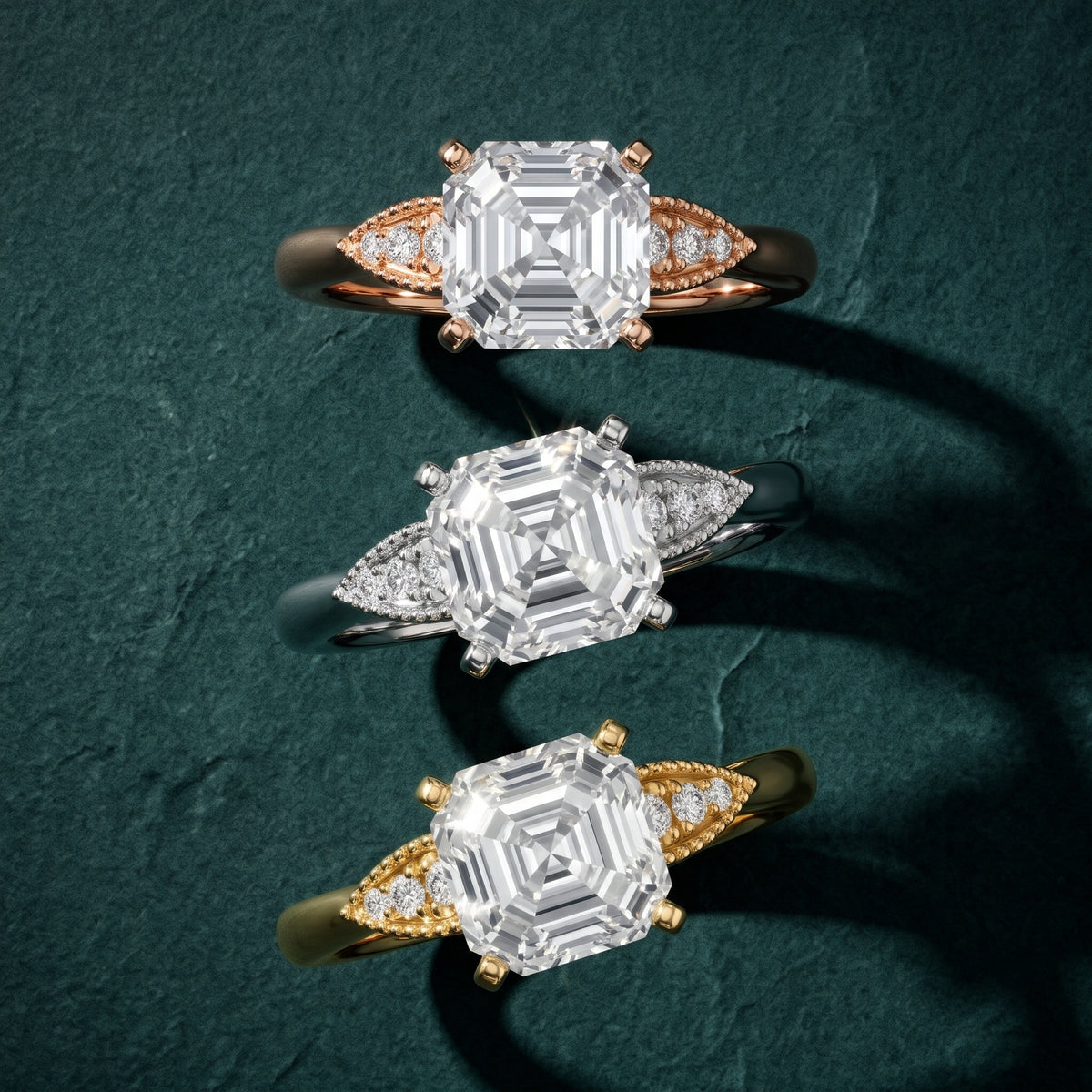 Adora Vintage Milgrain Asscher Diamond Engagement Ring in Silver - 3rings.jpg