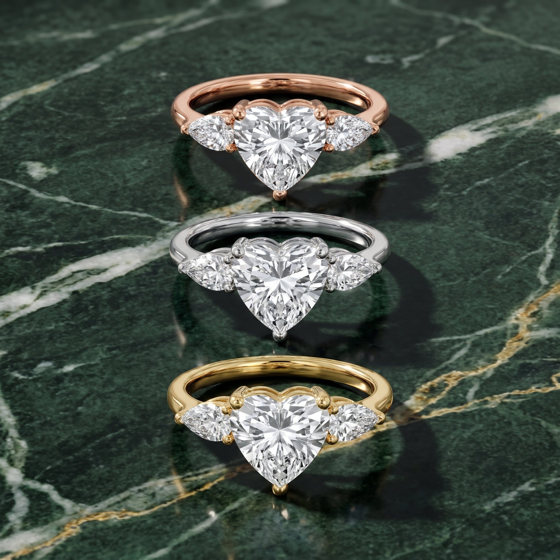 Faye Three-Stone Trellis Heart Diamond Ring in Rose Gold - 3rings.jpg