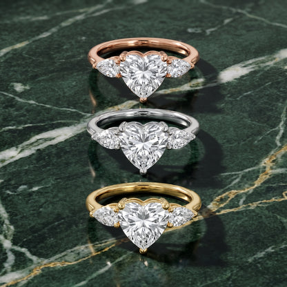 Faye Three-Stone Trellis Heart Diamond Ring in Rose Gold - 3rings.jpg