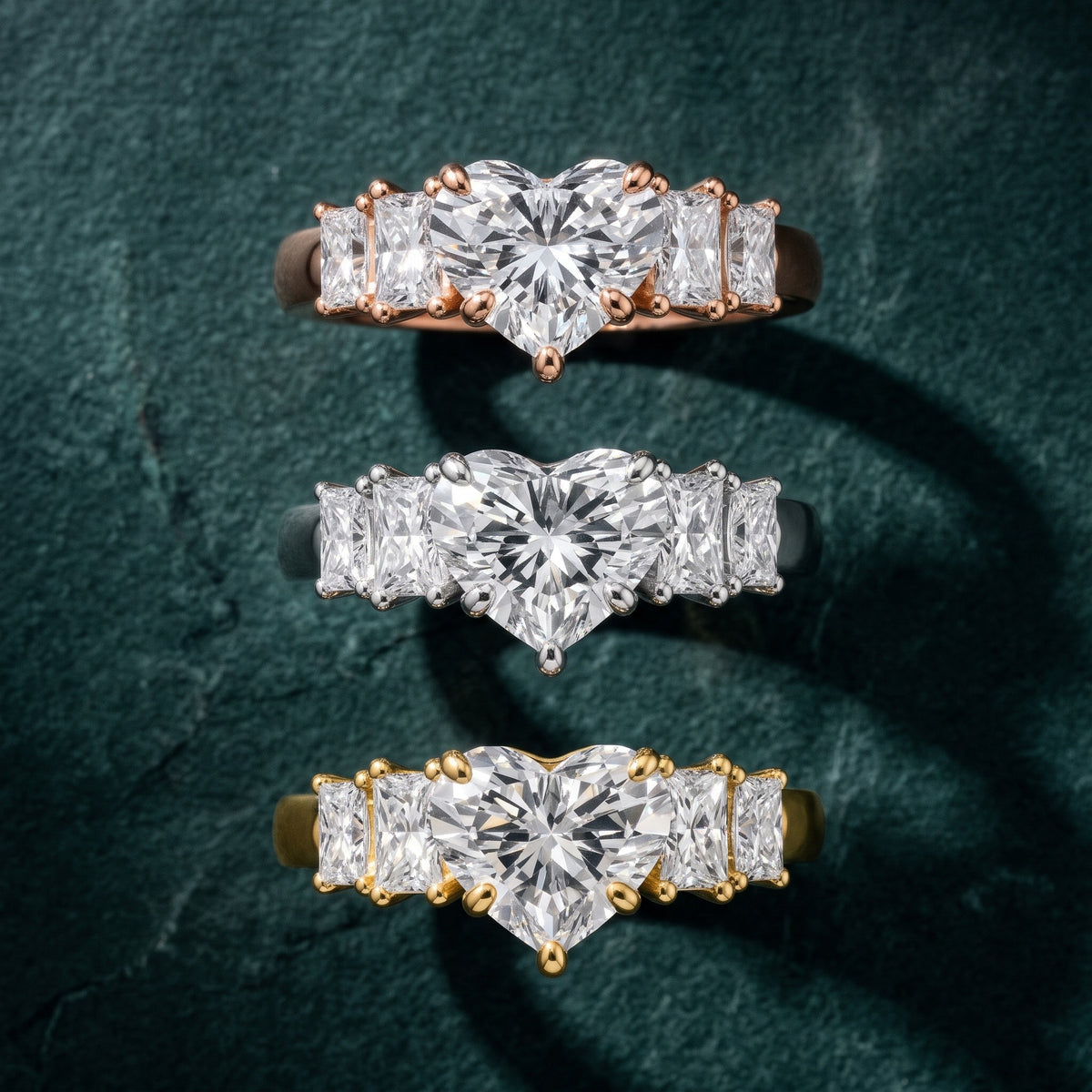 Desiree Graduated Five-Stone Heart Diamond Engagement Ring in Silver - 3rings.jpg