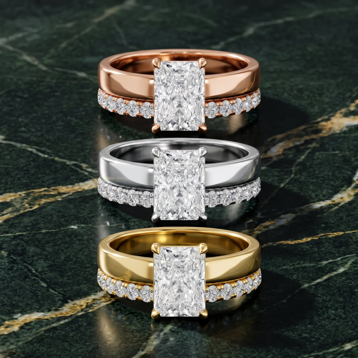 Josephine Split Shank Pavé Radiant Diamond Engagement Ring in Silver - 3rings.jpg