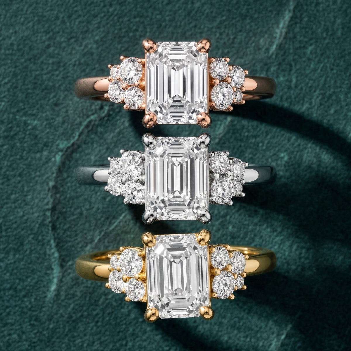 Hannah Cluster Emerald Diamond Engagement Ring in White Gold - 3rings.jpg