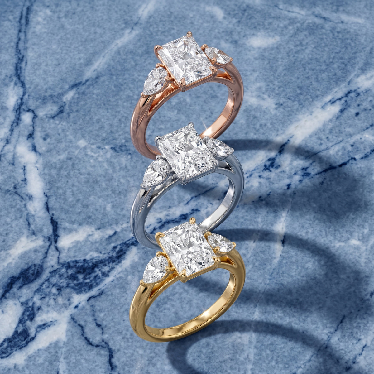 Stella Three-Stone Radiant Diamond Engagement Ring in White Gold - 3rings.jpg