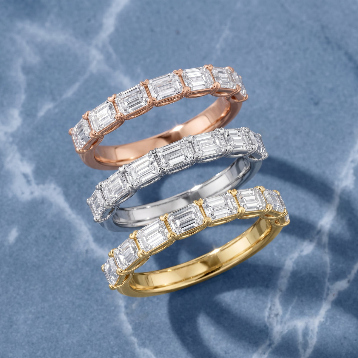Margot Shared Prong Emerald Diamond Half Eternity Band in Yellow Gold - 3rings.jpg