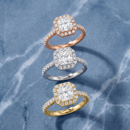 Amara Halo Claw Prong Radiant Diamond Ring in Yellow Gold - 3rings.jpg