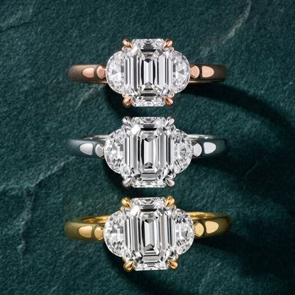 Elia Half-Moon Three-Stone Emerald Diamond Engagement Ring in White Gold - 3rings.jpg