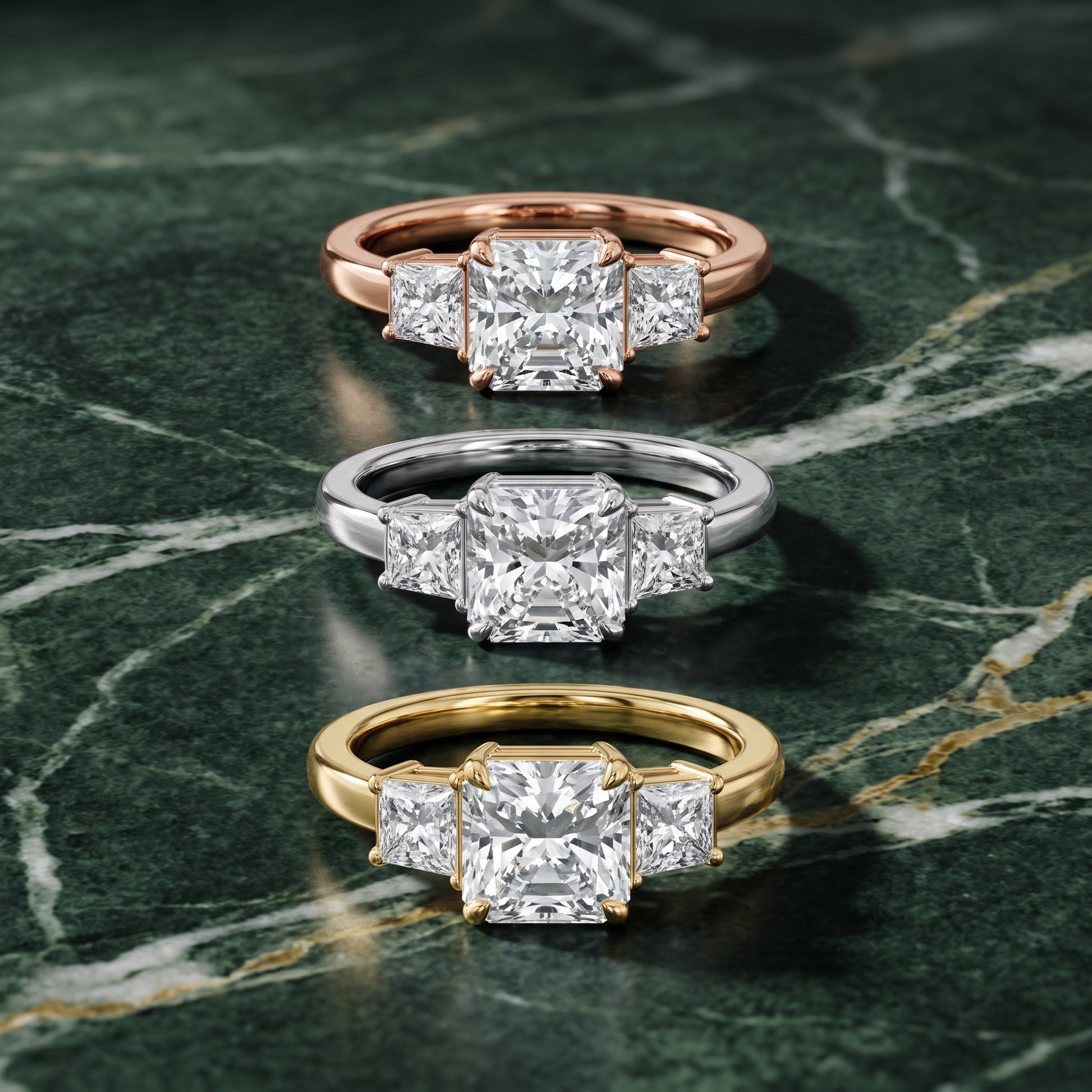Selena Three-Stone Basket Radiant Diamond Ring in Silver - 3rings.jpg