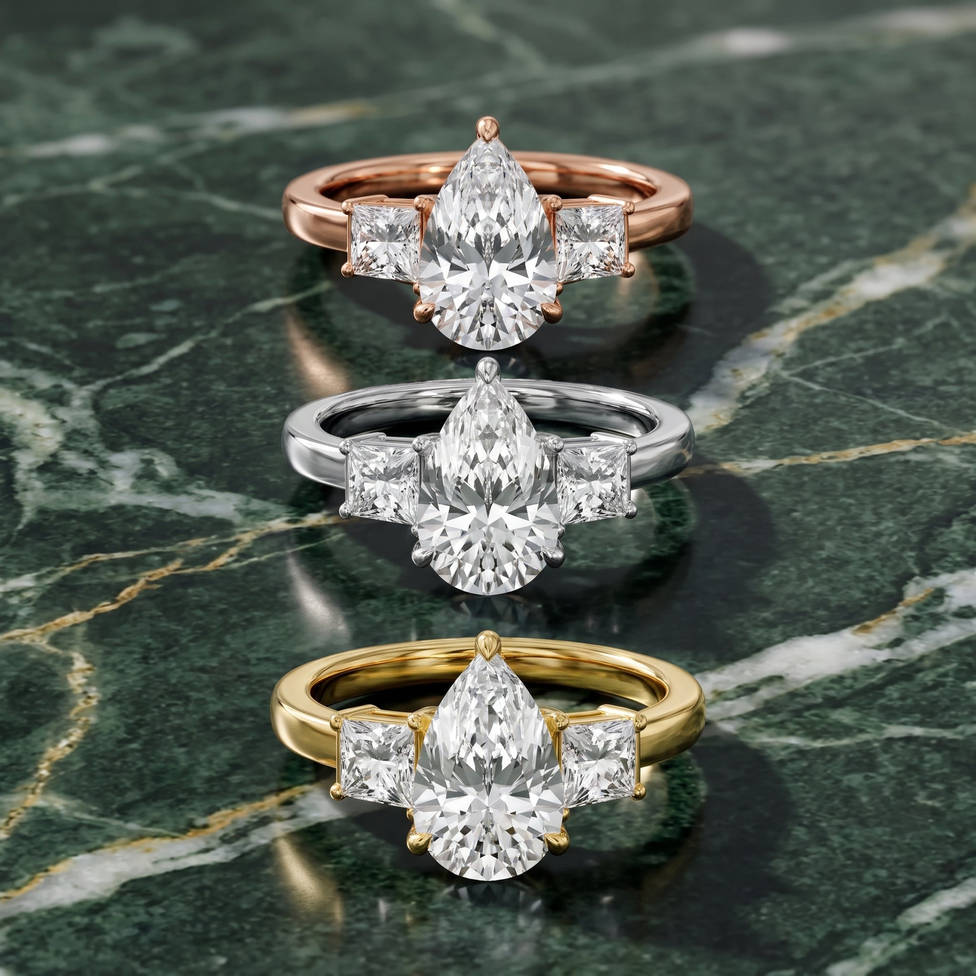 Selena Three-Stone Basket Pear Diamond Ring in Platinum - 3rings.jpg