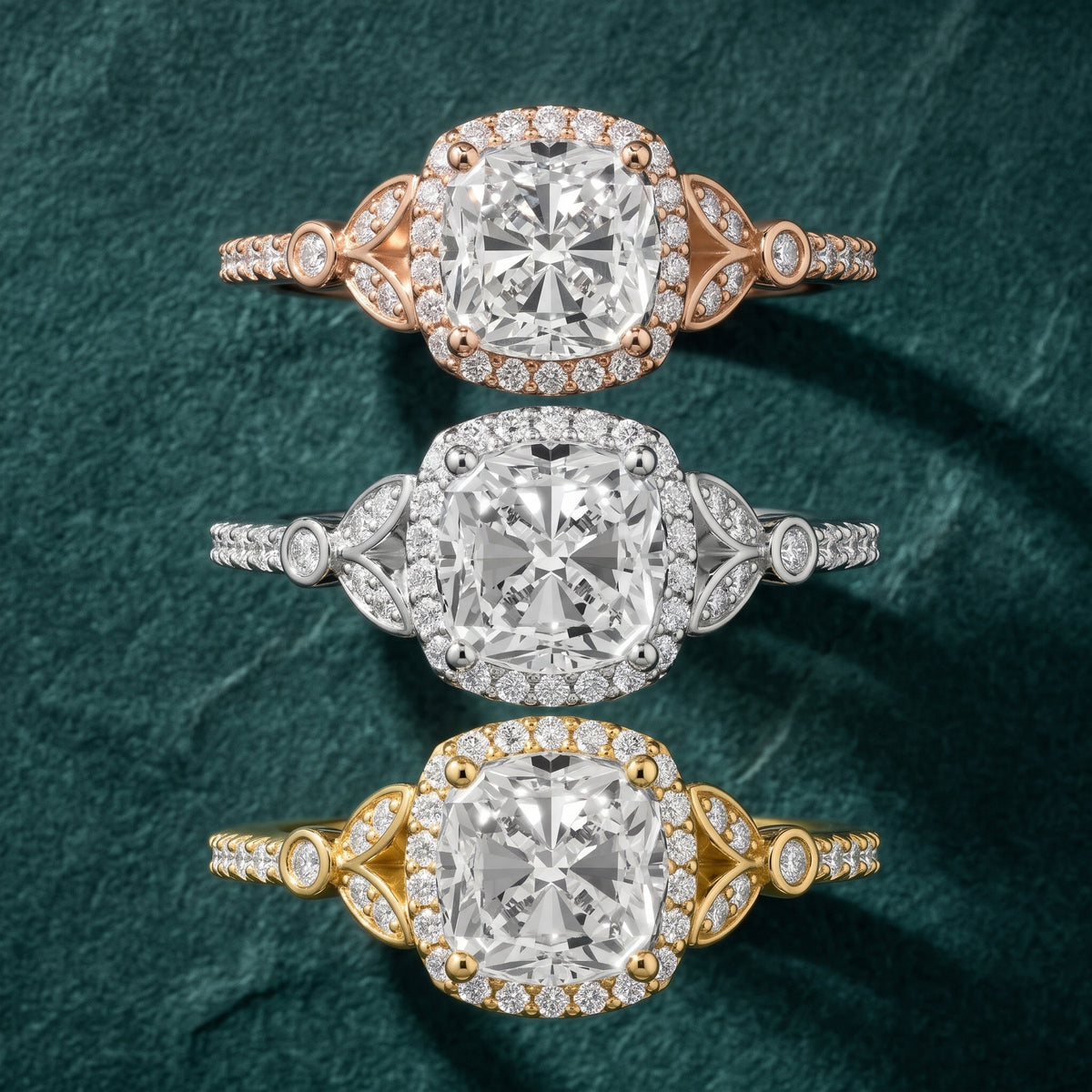 Sitka Leaf Halo Cushion Diamond Engagement Ring in Yellow Gold - 3rings.jpg