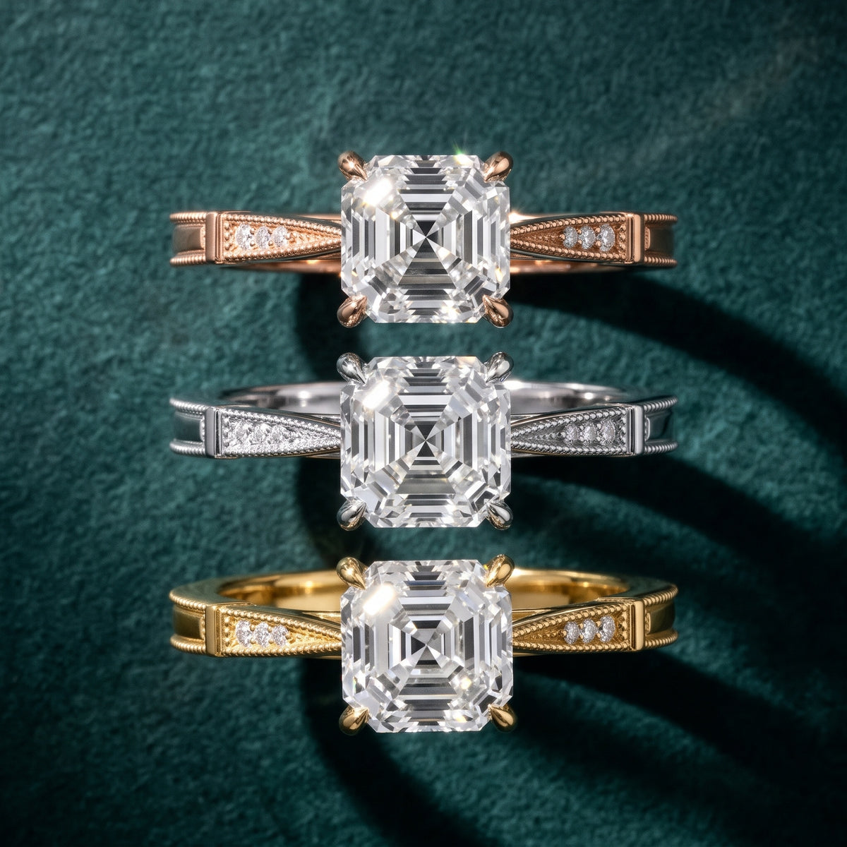 Jovanna Vintage Cathedral Asscher Diamond Engagement Ring in Yellow Gold - 3rings.jpg
