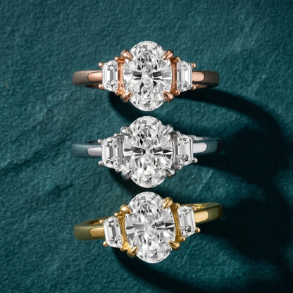 Eureka Trapezoid Three-Stone Oval Diamond Engagement Ring in Rose Gold - 3rings.jpg