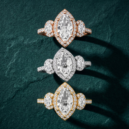 Austin Three-Stone Halo Marquise Diamond Engagement Ring in White Gold - 3rings.jpg