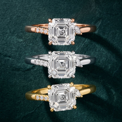 Nicoletta Bypass Pavé Asscher Diamond Engagement Ring in Yellow Gold - 3rings.jpg